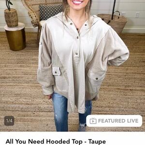 Peach Love California Taupe Hooded Utility Jacket